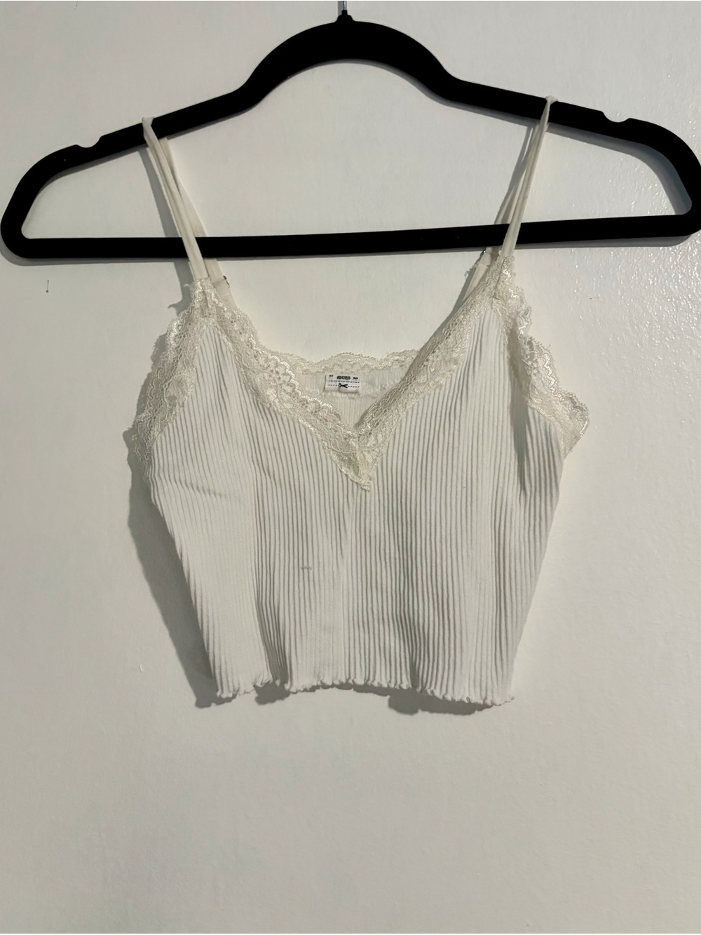 Ribbed Lace-Trim Camisole Crop Top - White